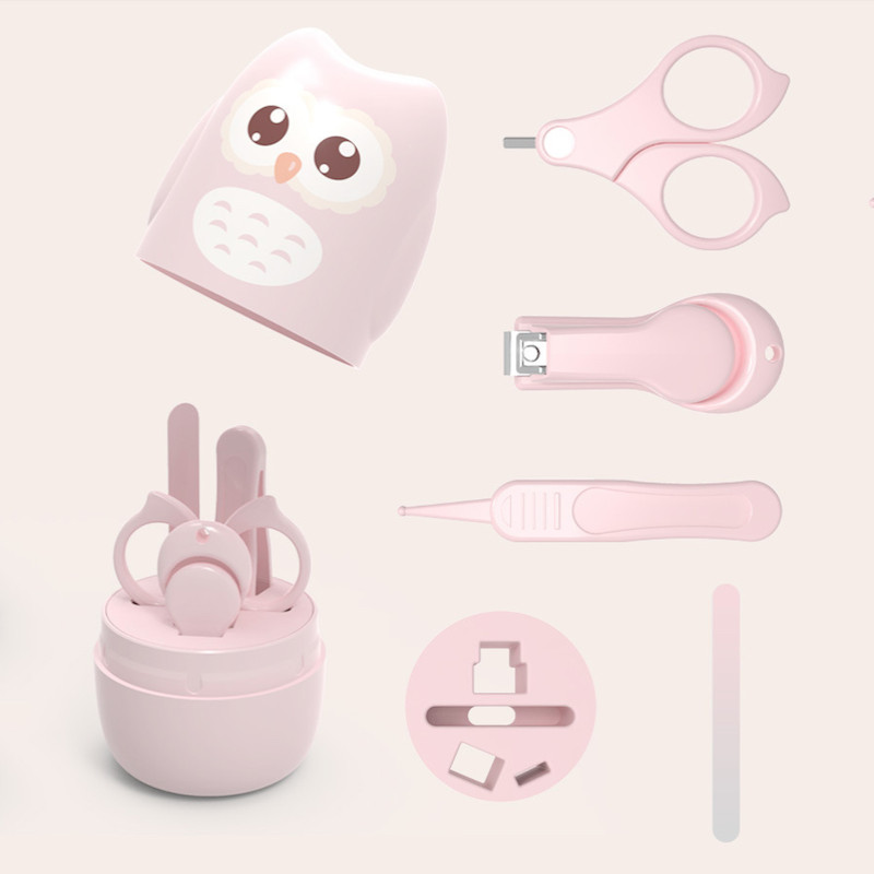 High Quality Baby Manicure Pedicure Kit Nail Clipper Scissor Tweezer Nail File Bear Nasal Aspirator Set for Newborn Infant Toddler PINK